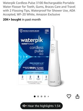 Waterpik Cordless Pulse 3100 Rechargeable Water Flosser - White